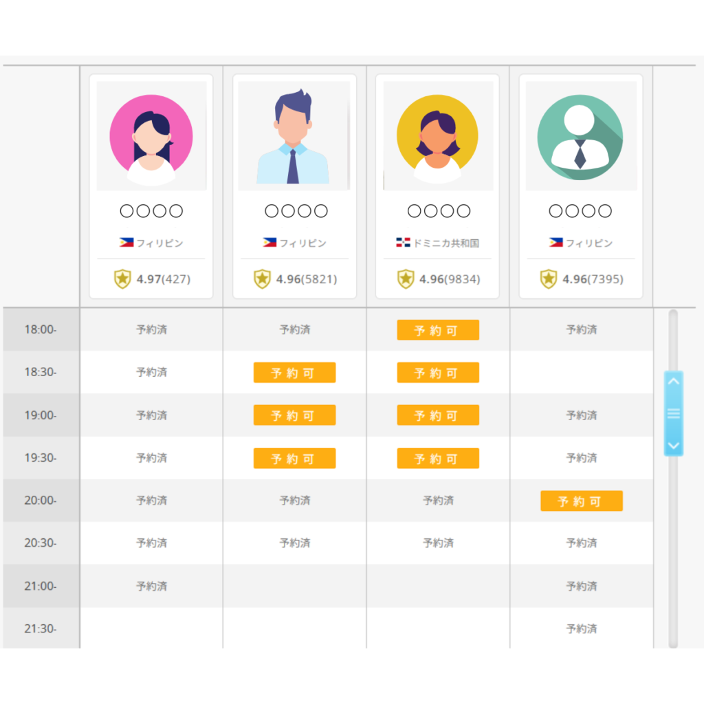 DMM英会話の講師検索画面